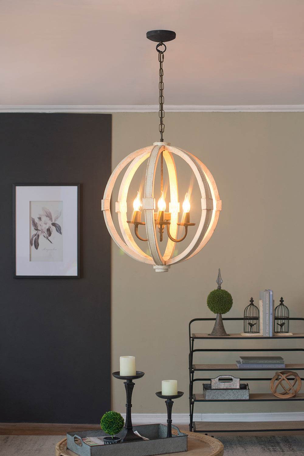 6 - Light Wood Chandelier With Adjustable Chain For Kitchen, Dining Hall Entrance, Bulb Not Included - www.Shopthatapp.com