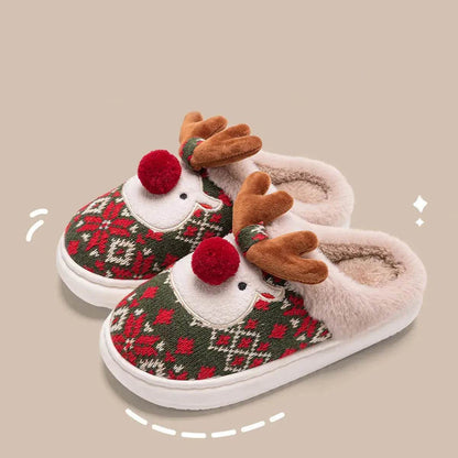 Cute Christmas Elk Plush Slippers Winter Ins Fashion Non-slip Floor Bedroom Home Slippers For Women Fuzzy House Shoes - www.Shopthatapp.com