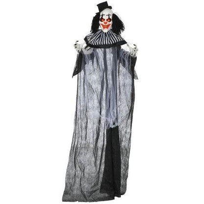 HOMCOM 6 Life Size Outdoor Halloween Decoration, Classic Black And White Striped Clown Animatronic, Sound And Motion Activated Animated Prop With Light Up Eyes  Sounds - www.Shopthatapp.com
