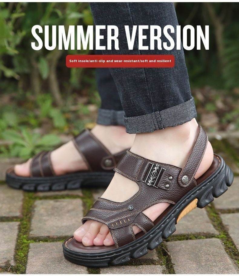 Men's Non-slip Casual First Layer Cowhide Sandal Slippers - www.Shopthatapp.com