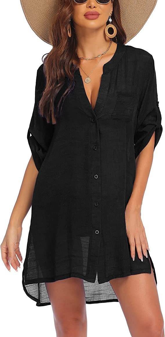 European And American Sun Protection Women Beach Linen Shirt dress - www.Shopthatapp.com