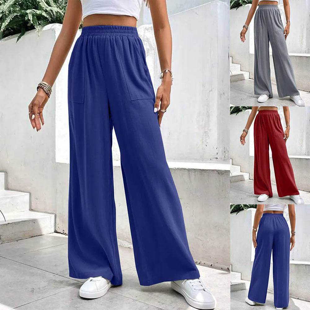 Women Middle-waisted Straight-leg Pants Loose Sports Pocket Casual Trousers - www.Shopthatapp.com