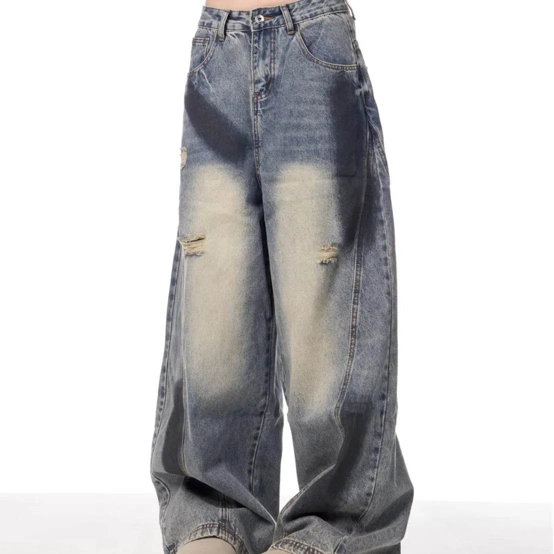 Splash Ink Ripped Machete Baggy Jeans Pant For Women Loose-fitting Wide-leg Trousers - www.Shopthatapp.com