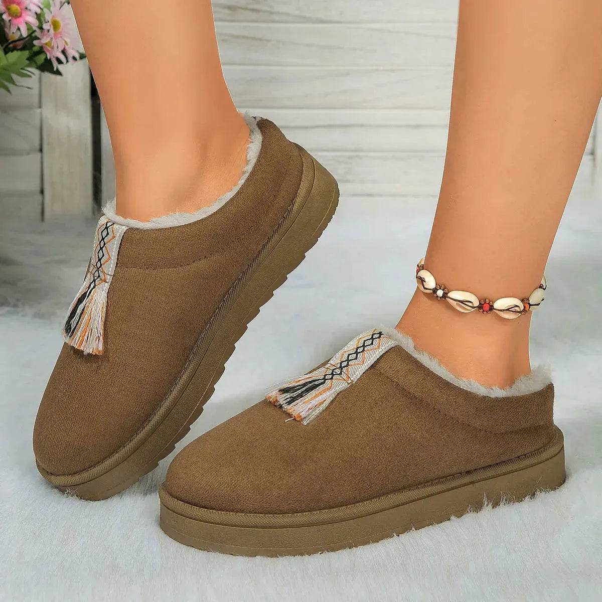 Winter Plush Home Slippers Fashion Round Toe Flat Suede Garden Shoes Indoor Warm Floor Bedroom Slipper For Women - www.Shopthatapp.com