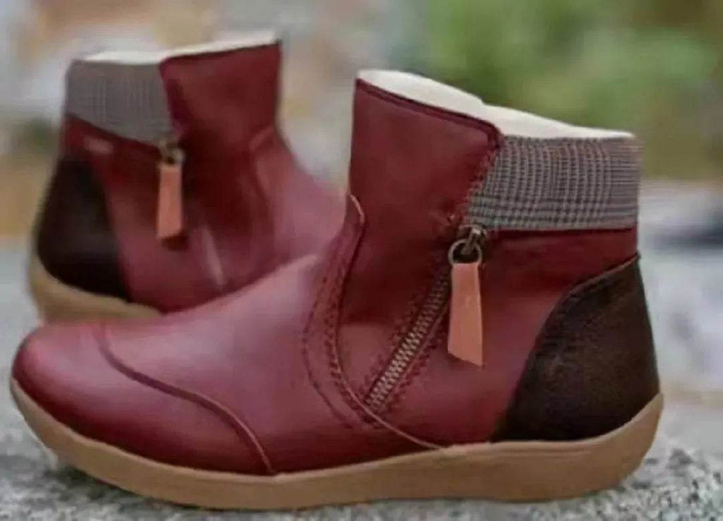 Winter Leather Stitching Flat Bottom Martin Boots With Zipper Plus Size - www.Shopthatapp.com