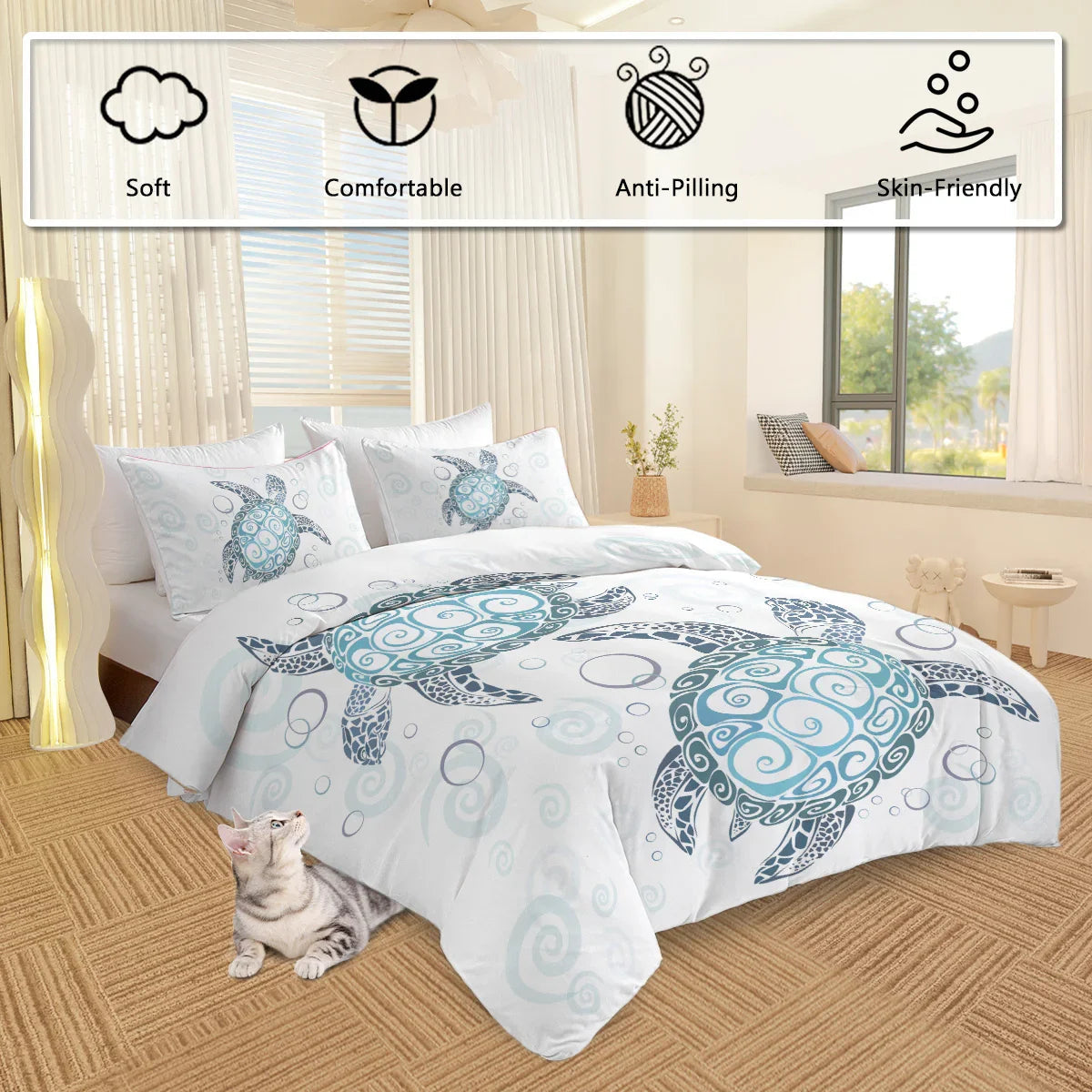 Sea Turtle Bedding Aqua Teal Blue Duvet Cover Sets Beach Turtle Bed Sets Ocean 3 Piece Turtle Themed Comforter Cover With 2 Pillowcases Twin Full Queen King Size - www.Shopthatapp.com