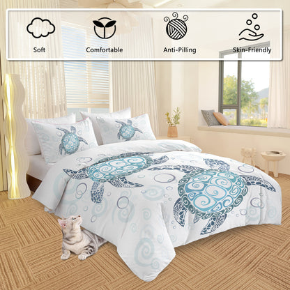 Sea Turtle Bedding Aqua Teal Blue Duvet Cover Sets Beach Turtle Bed Sets Ocean 3 Piece Turtle Themed Comforter Cover With 2 Pillowcases Twin Full Queen King Size - www.Shopthatapp.com