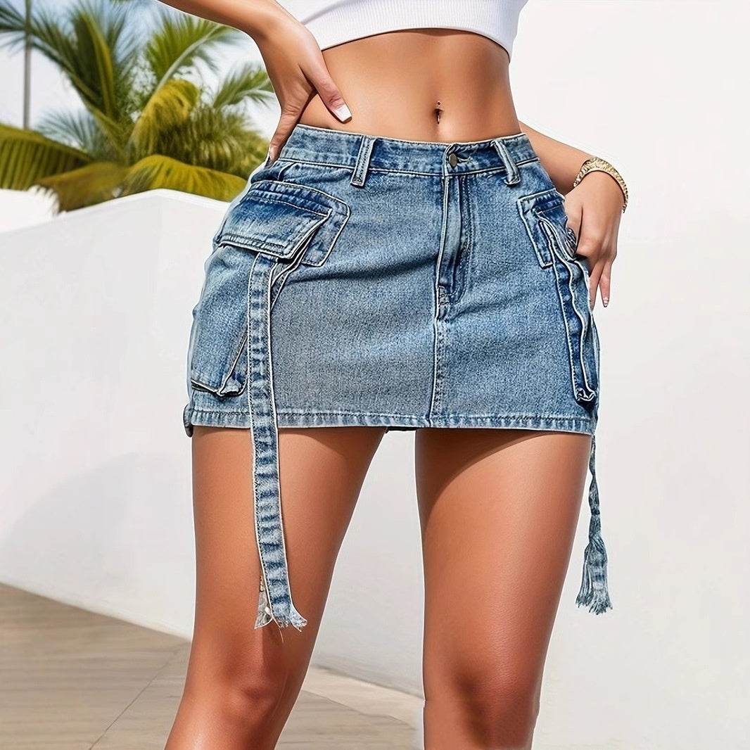 Women's Fashion Y2k Denim Mini Skirt Low Rise Cargo Pencil Short Jeans skirt  Vintage Girls Party Skirt Female Club Streetwear - www.Shopthatapp.com