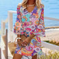 Women's V-Neck Floral Print Dress 3 4 Sleeve Summer Beach Vacation Dress With Pockets - www.Shopthatapp.com