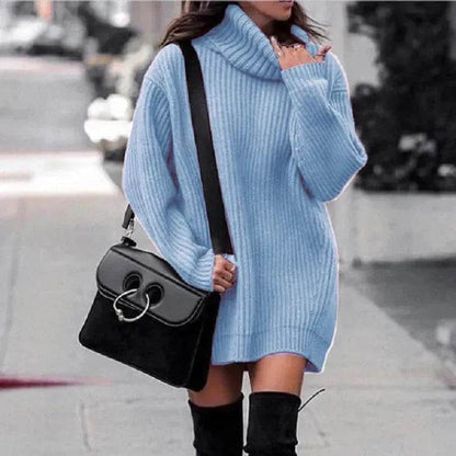 Autumn Winter Solid Cashmere oversized Knitted Mini Turtleneck Sweater Dress - www.Shopthatapp.com