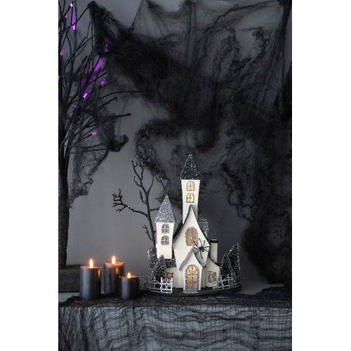 10x8.3x13.5 Cardboard Lighted Haunted House, Black Beige Tabletop Holiday Halloween Decor, Battery Powered - www.Shopthatapp.com