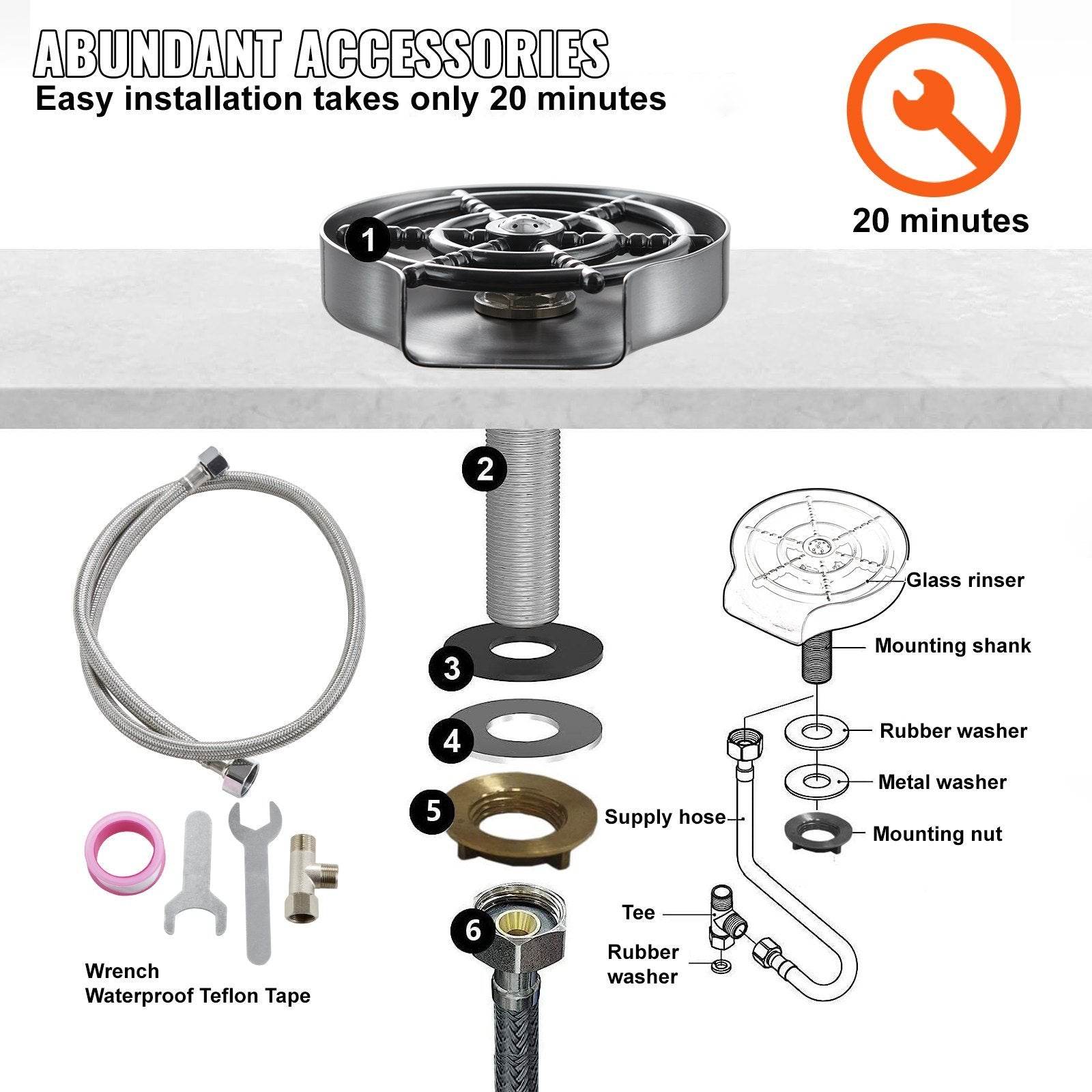 Glass Rinser, 10 Powerful Spraying Jets 360  Rotating Cup Rinser For Sink, 304 Stainless Steel Faucet Cup Washer With ABS Cup Holder For Baby Bottle, Glass Cup, Wine Glass - www.Shopthatapp.com