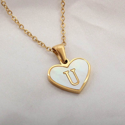 26 Letter Heart-shaped Necklace White Shell Love Clavicle Chain Fashion Personalized Necklace For Women Jewelry Valentine's Day - www.Shopthatapp.com