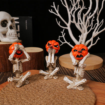 Pumpkin Head Skull Doll Ornaments Home Halloween Layout Props - www.Shopthatapp.com