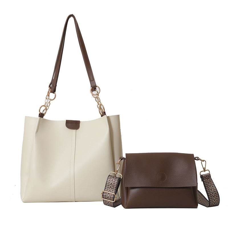Two-piece Set Large Capacity Leather Totes shoulder Work Commuter Bag - www.Shopthatapp.com