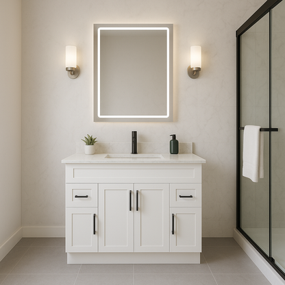 48-Inch Shaker Bathroom Vanity — White or Gray | Plywood Cabinet, Solid-Wood Doors, Soft-Close 3-Way Clip-On Hinges - www.Shopthatapp.com
