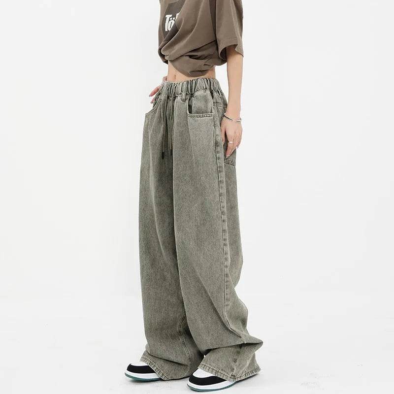 Retro Worn Looking Washed-out Drawstring Baggy Jeans Pant For Women - www.Shopthatapp.com