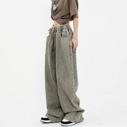 Retro Worn Looking Washed-out Drawstring Baggy Jeans Pant For Women - www.Shopthatapp.com
