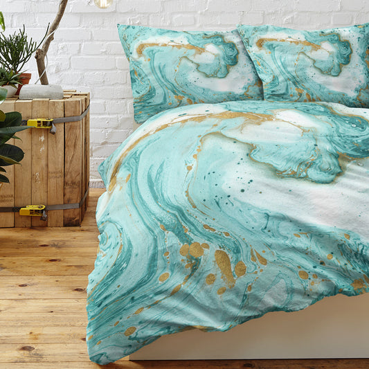 Chic Girly Marble Duvet Cover Mint Gold Glitter Turquoise Bedding Comforter Set Abstract Aqua Teel Blue Duvet Cover - www.Shopthatapp.com
