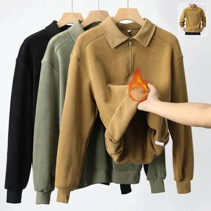 Autumn Winter Fashion Lapel Half-zip fleece Sweatshirt Pullover tops for Men - www.Shopthatapp.com