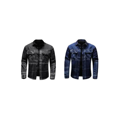 Fashion Plaid Denim Long-sleeved mens denim shirt Slim fit Jeans Shirt for men Denim top for men - www.Shopthatapp.com