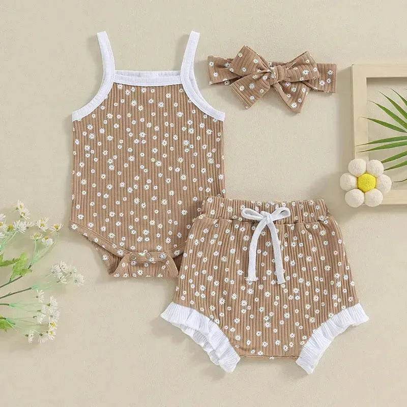 Casual Newborn Baby girl Romper suit with head bowtie headband Two piece for newborn baby girl - www.Shopthatapp.com