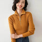 Women Autumn Winter Slim Fit High neck Half zip Knitted sweater Top - www.Shopthatapp.com