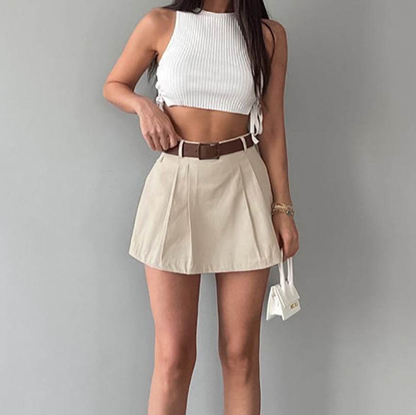 Women's Fashion Solid Color High Waist Mini Skort - www.Shopthatapp.com