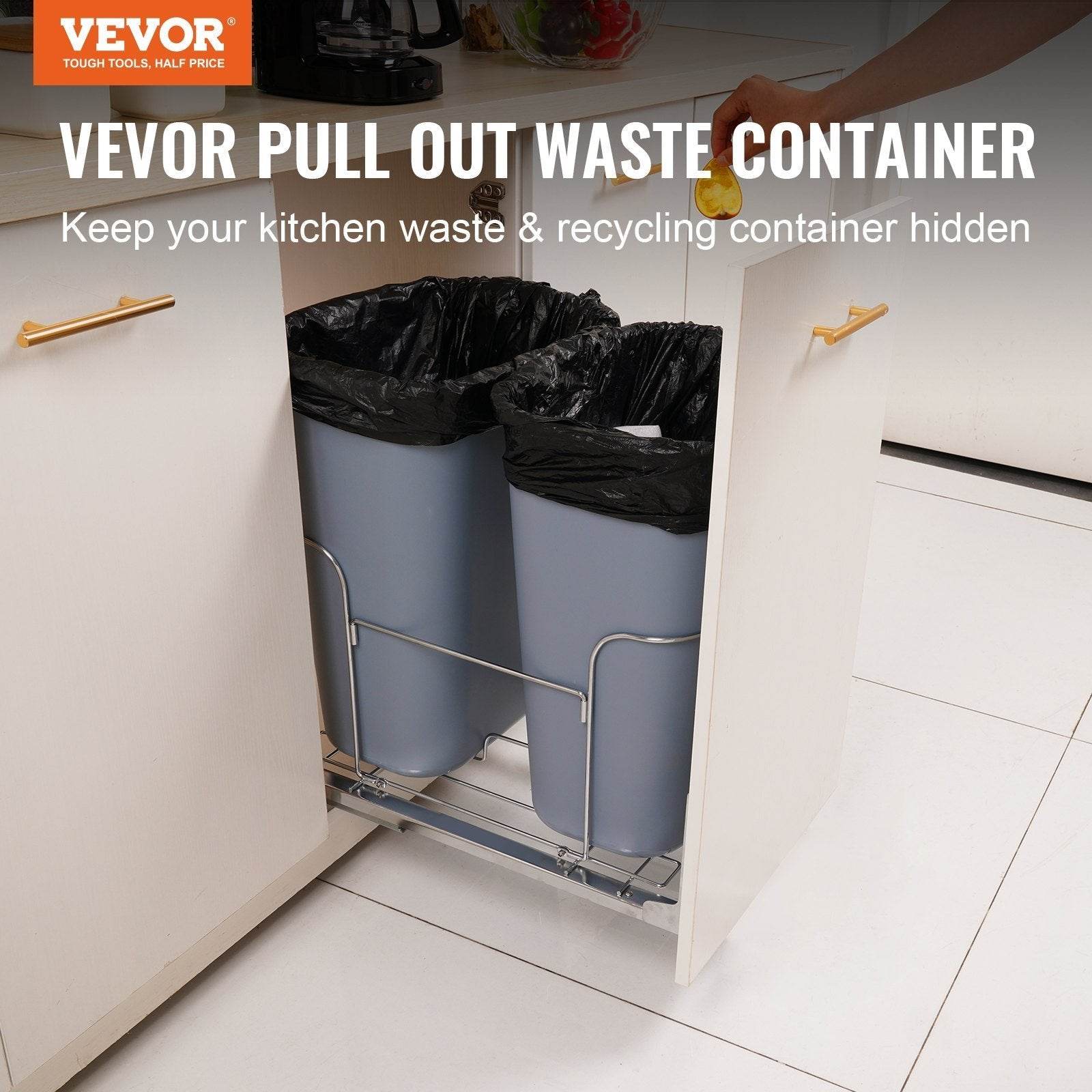 Pull-Out Trash Can, 35Lx2 Double Bins, Under Mount Kitchen Waste Container With Slide And Door Mounting Kit, 110 Lbs Load Capacity Heavy Duty Garbage Recycling Bin For Kitchen Cabinet, Sink - www.Shopthatapp.com