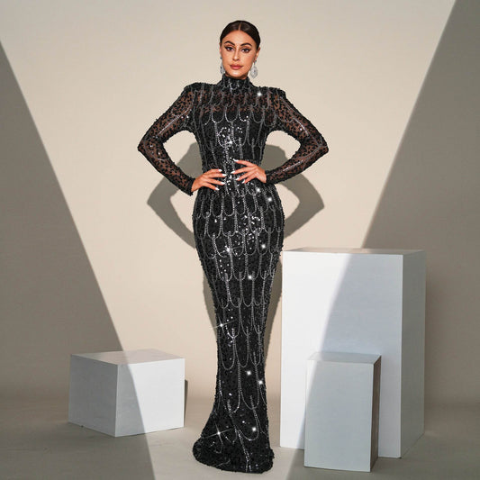 Long Sleeve Slim-fit Sequined Banquet Evening Dress - www.Shopthatapp.com