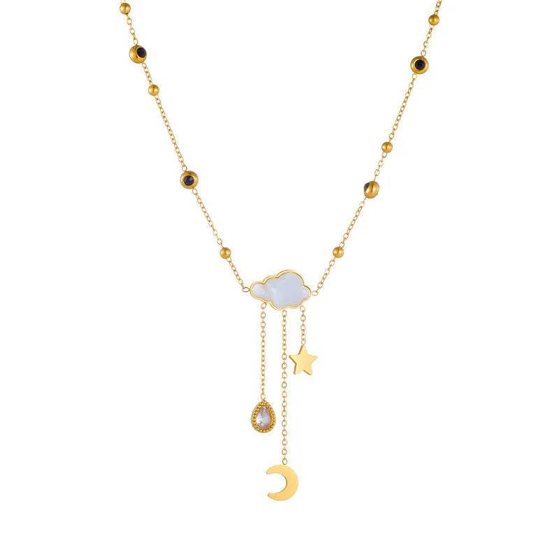 White Shell Cloud Star Moon Long Fringe Water Drop Fashion Necklace - www.Shopthatapp.com