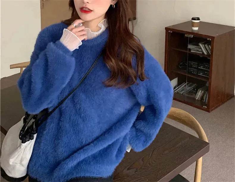 Autumn Winter Mink-like Wool Thick Plush Pullover Sweater for Women - www.Shopthatapp.com