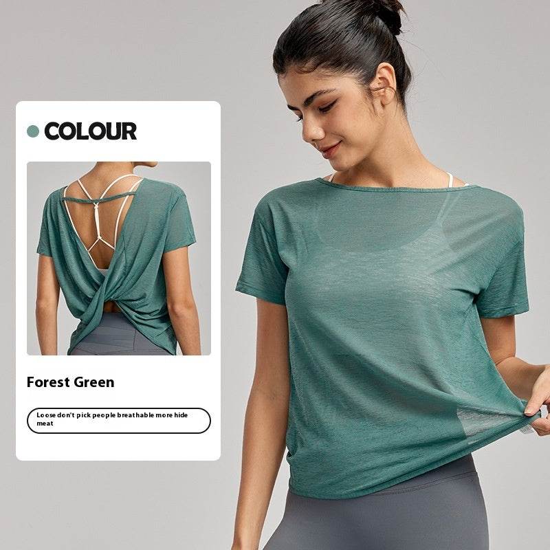 Draping Flab Hiding Yoga Clothes Blouse Sexy Beauty Back Mesh Workout Top - www.Shopthatapp.com