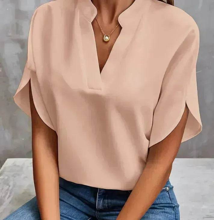 Summer Short-sleeved Chiffon Shirt New V-neck blouse Women's Casual Versatile Clothing Evening Tops for Women - www.Shopthatapp.com