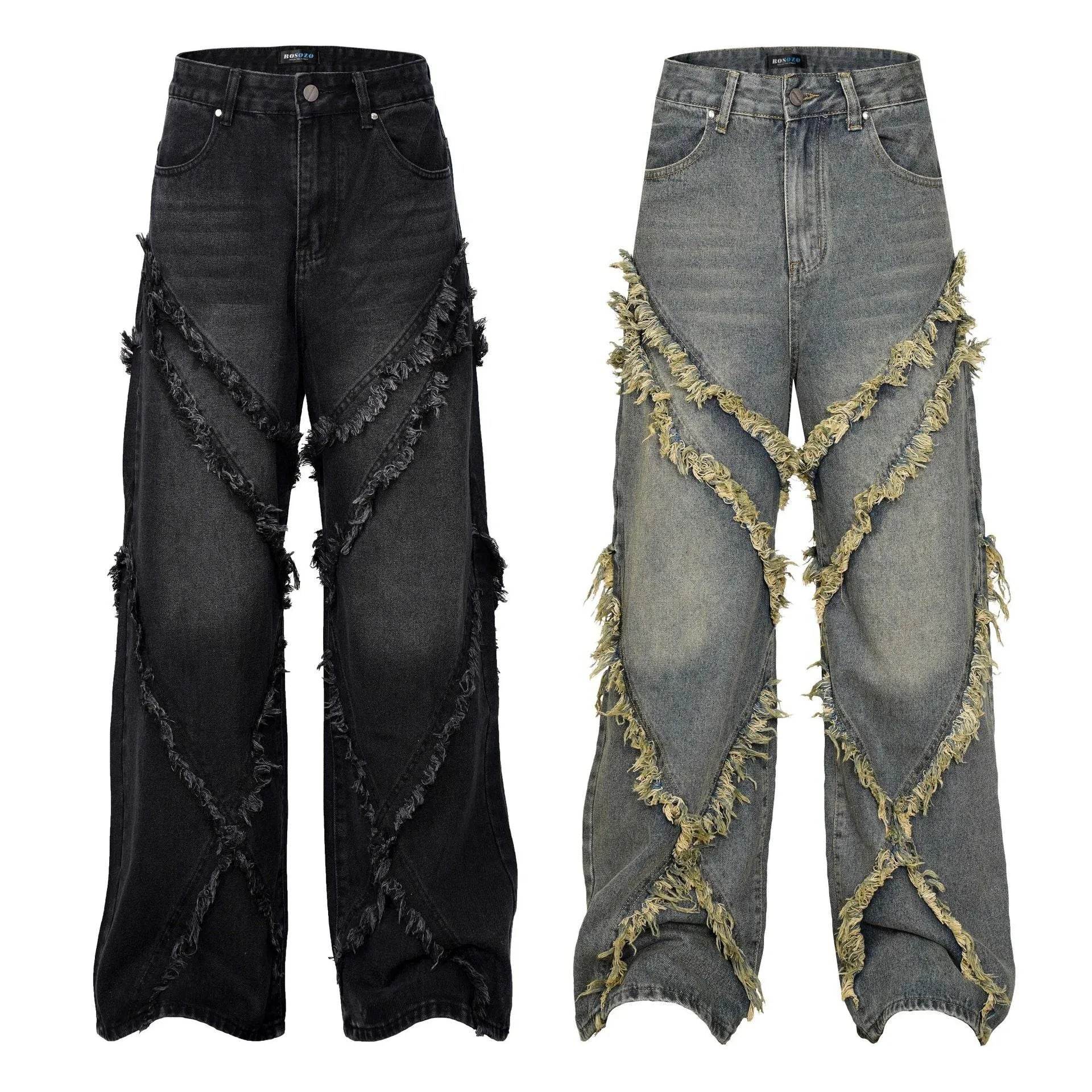 Wash Distressed Stitching Baggy Jeans Pant With Whiskers Same Style For Men And Women - www.Shopthatapp.com