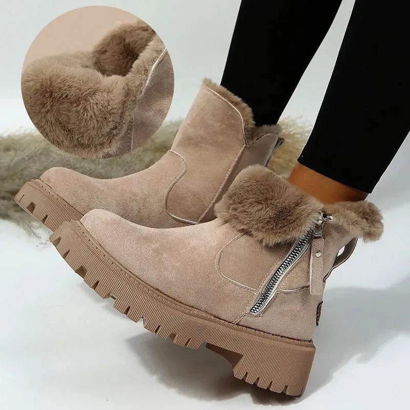 Thick Plush Snow Boots Women Faux Suede Non-slip Winter Shoes - www.Shopthatapp.com