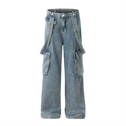 Ribbon Design Multi-pocket Workwear Denim Trousers Men Jeans - www.Shopthatapp.com