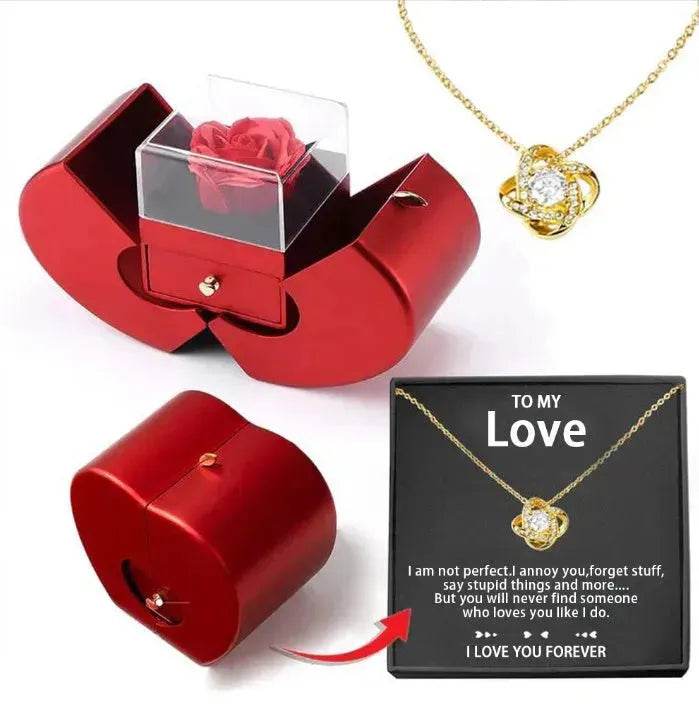 Fashion Jewelry Box Red Apple Christmas Gift Necklace Eternal Rose For Girl Mother's Day Valentine's Day Gifts With Artificial Flower Rose Flower Jewelry Box - www.Shopthatapp.com