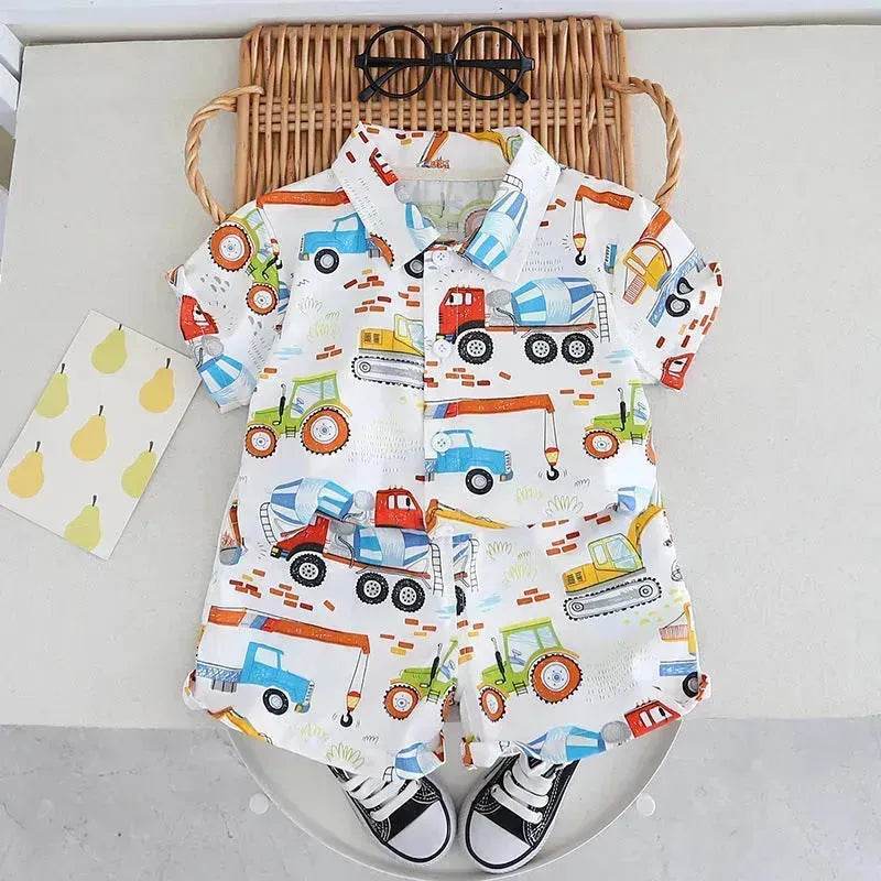 Boy's Shirt Suit Thin Summer Fashionable Cartoon Baby Short Sleeve Summer Clothing Two piece for boys - www.Shopthatapp.com