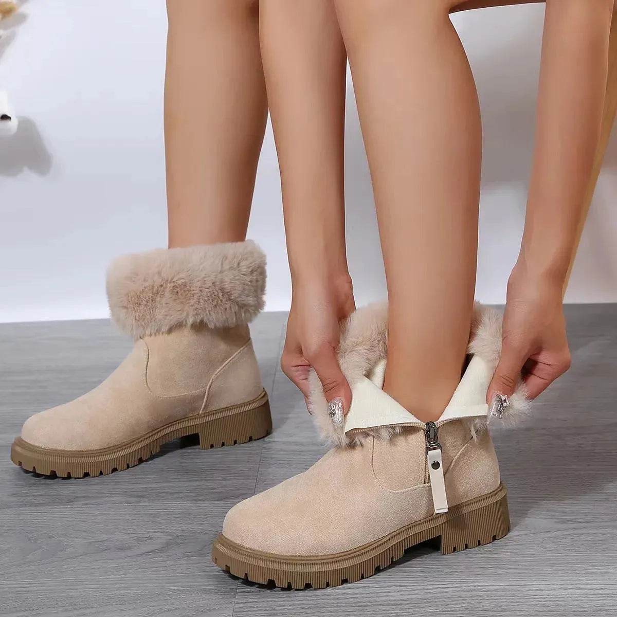 Warm Plush Boots Winter Fashion Side-Zipper Snow Boot For Women Outdoor Thickened Low-heeled Shoes - www.Shopthatapp.com