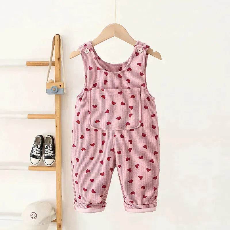 Fashion Girls Heart Printing Corduroy Overalls Baby girl Romper Jumpsuit - www.Shopthatapp.com