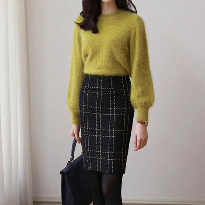 High Waist Black Plaid Sheath A- Line Slimming Woolen Mini Sheath Skirt - www.Shopthatapp.com