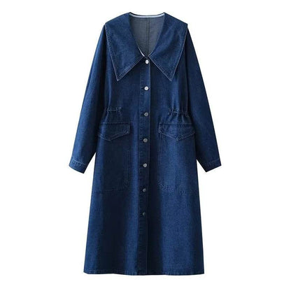 New Long Sleeve Button loose Denim Midi Dress Women - www.Shopthatapp.com