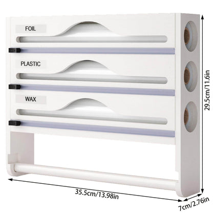 3 grid Bamboo Wood Wall Mounted Food Wrap Dispenser - www.Shopthatapp.com