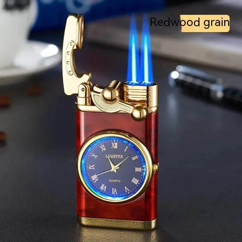 New Lighter With Electric Watch Rocker Arm Automatic Ignition Straight Blue Flame Lighter Creative Real Dial Inflatable Windproof Cigar Lighter Men's Watch Gift - www.Shopthatapp.com