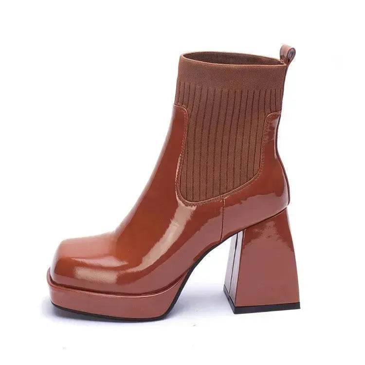 Buy Women Platform Block heel Patent leather boot Woolen winter boot - www.Shopthatapp.com