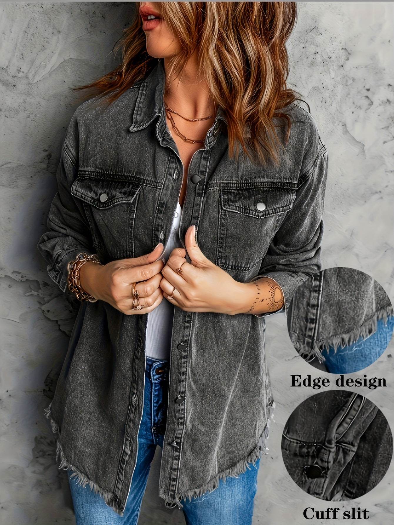 Denim Jacket – Retro Washed Casual Style for Women - www.Shopthatapp.com