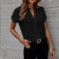 Women's Short-sleeved V-neck Shirt Summer Casual Solid Color Shirt Fashion Womens Clothing - www.Shopthatapp.com