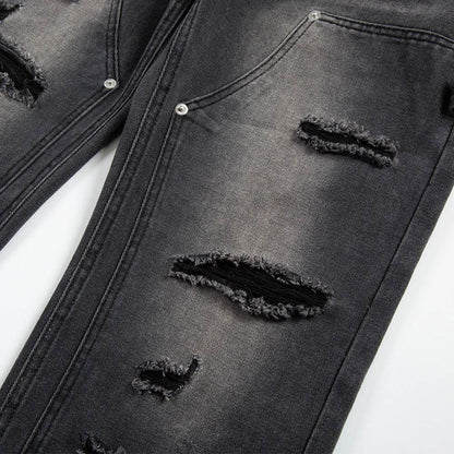Punk Beggar Ripped Denim Straight-leg Trousers Men Jeans - www.Shopthatapp.com