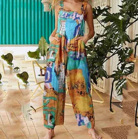 Casual Summer Cotton Floral Sleeveless loose Jumpsuit - www.Shopthatapp.com